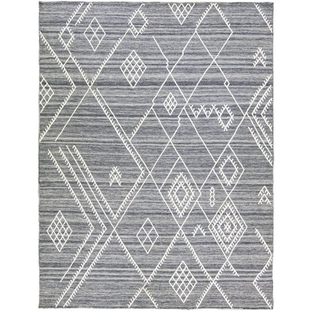 Apadana's Nantucket Collection Flatweave Kilim Coastal Designed Gray Wool Rug For Sale - Image 9 of 9