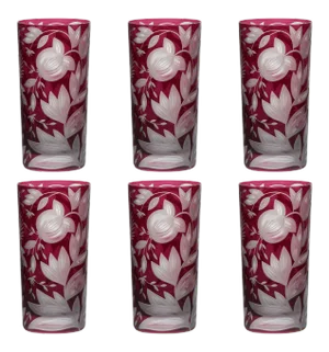 Verdure Highball Glasses, Set of 6, Fuchsia