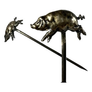 Antique French Silver Plate Pig Skewer: Figural Food Hatelet Skewer For Sale