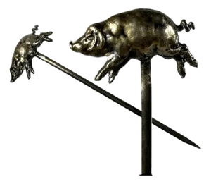 Antique French Silver Plate Pig Skewer: Figural Food Hatelet Skewer