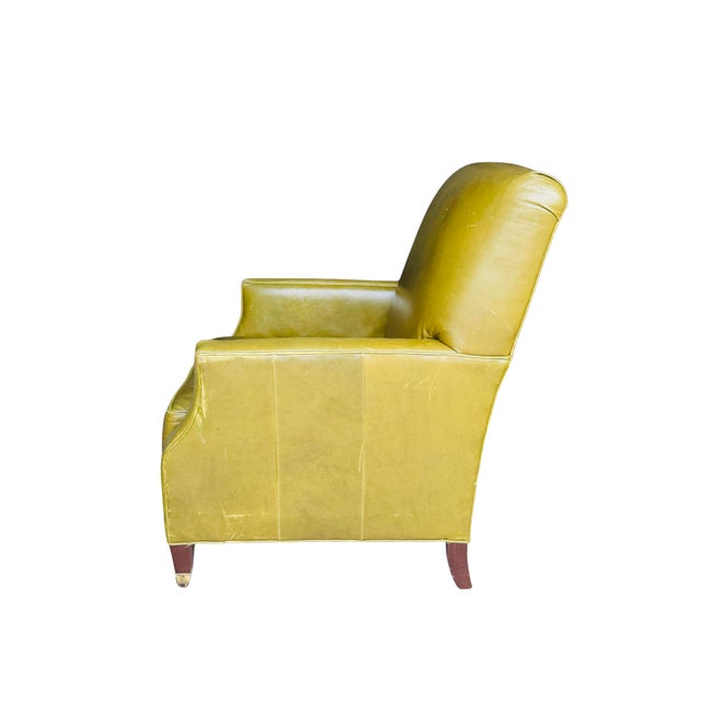 Wood Vintage Cr Laine Olive Green Leather Lounge Chair & Ottoman | George Smith Style For Sale - Image 7 of 18