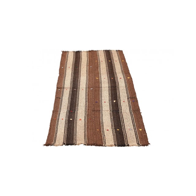 Mid-Century Modern Vintage Brown Striped Kilim Rug - 2`6″ X 6`2″ For Sale - Image 3 of 6