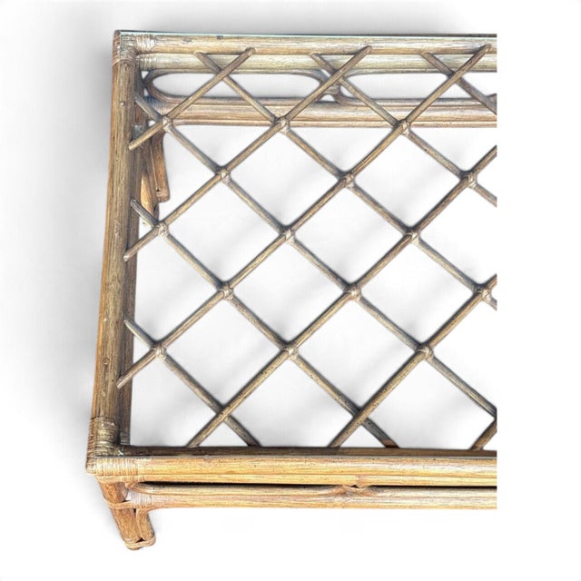 Vintage Bamboo & Rattan Coffee Table Glass Top For Sale - Image 4 of 4