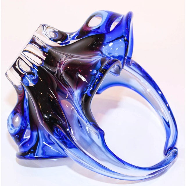 Murano Art Glass Cobalt Blue Basket With Handle 1970s Italy For Sale - Image 12 of 13