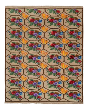 Vintage French Decor Aubusson Kilim Rug With Floral Design 4'11" X 6'