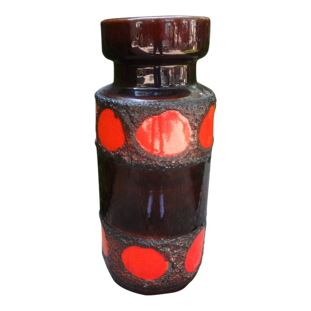 1960s West German Glazed Pottery Vase With Geometric Design For Sale