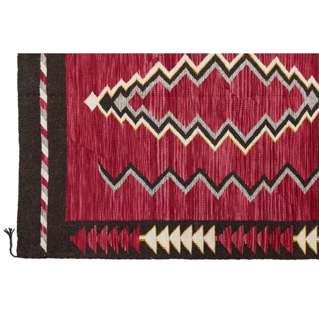 Modern Southwestern Navajo-Style Handmade Wool Area Rug in Crimson and Obsidian For Sale In New York - Image 6 of 10