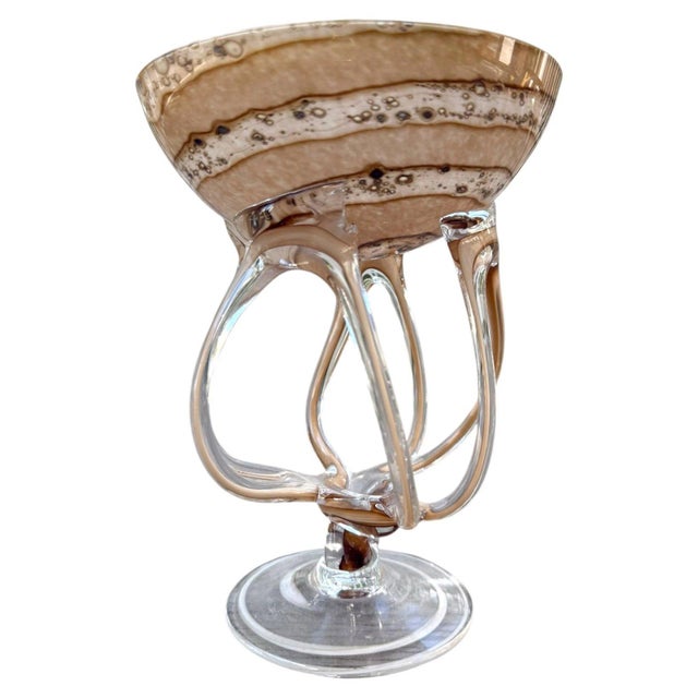 Exceptional vintage Polish art glass pedestal bowl attributed to Jozefina Krosno, featuring the highly distinctive...