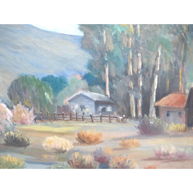 Ll Edwards Signed California Landscape Farmhouse Mountain Oil Painting For Sale - Image 4 of 6