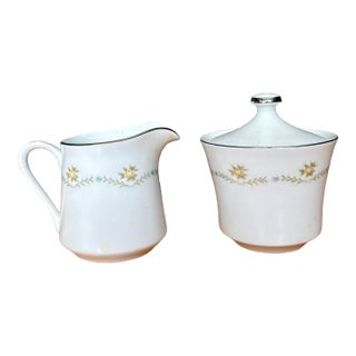 Vintage Wyndham “Buttercup” Creamer & Sugar Bowl Set • Yellow Floral and Silver Trim For Sale