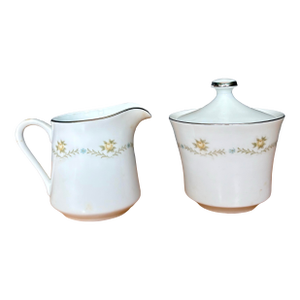 Vintage Wyndham “Buttercup” Creamer & Sugar Bowl Set • Yellow Floral and Silver Trim