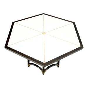 Ebonised Bamboo Brass Inlay Mahogany Top Hexagon Card Game Poker Table