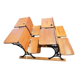 Antique Orion Double School Desks – Cast Iron & Wood | New York & Buffalo, C. 1887 For Sale