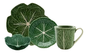 Bordallo Pinheiro Cabbage 16-Piece Dinnerware Set with Mug in Green, Service for Four