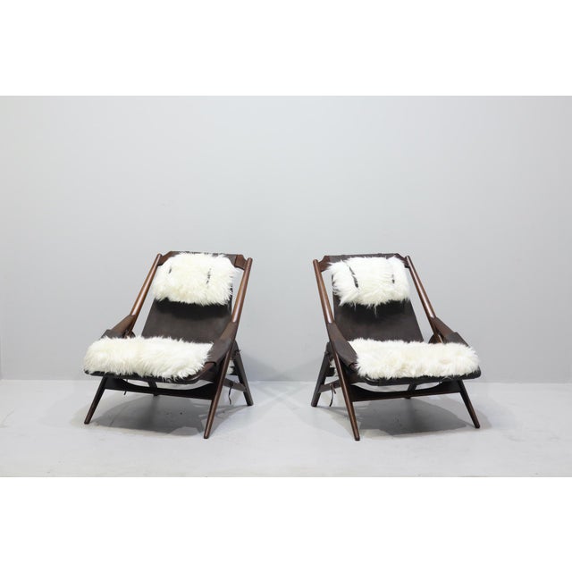 Sheepskin and Leather Armchairs with Headrests by W.D. Andersag, 1959, Set of 2 For Sale - Image 4 of 17