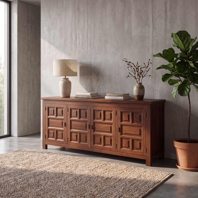 Wood Vintage French Brutalist Sideboard, 1970s For Sale - Image 7 of 12
