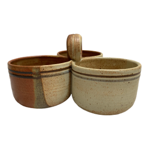Vintage Handmade Pottery Three Bowl Serving Vessel