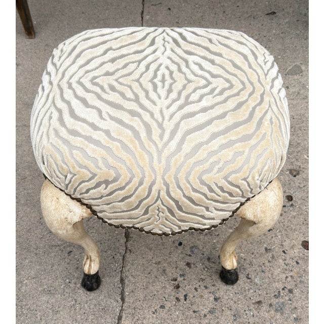 Randy Esada Designs for Prospr 18th C Style Hoof Foot Taboret Footstool W Cut Velvet 1 of 2 Available For Sale - Image 4 of 6