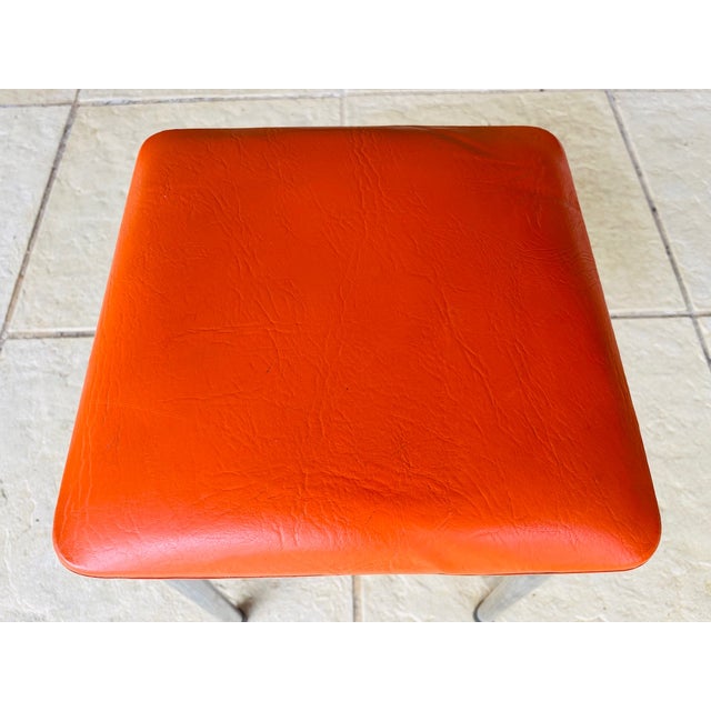 Mid-Century Modern Mid-Century Orange Skaï and Chrome Stool from J L, 1970s For Sale - Image 3 of 18
