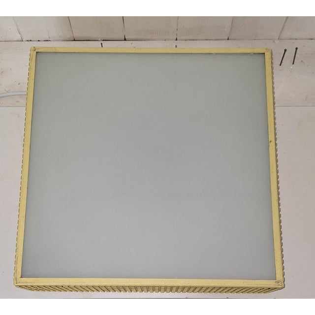 Mid-Century Minimalist Square Ceiling Light with Yellow Metal Housing and Frosted Glass Panel, 1960s For Sale - Image 10 of 12