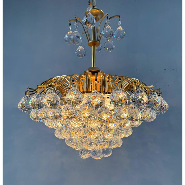 Hollywood Regency Chandelier with Crystal Glass Shades by Ernst Palme, Germany, 1960s For Sale - Image 16 of 18