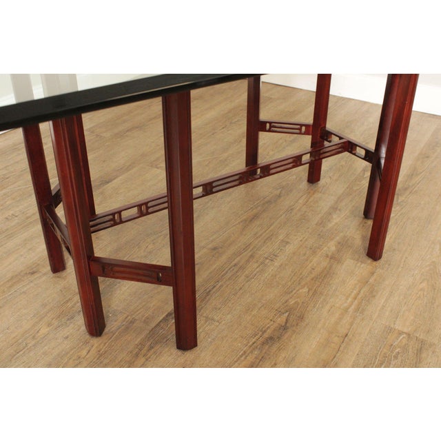 Chinese Chinese Chippendale Style Glass Top Mahogany Dining Table For Sale - Image 3 of 12