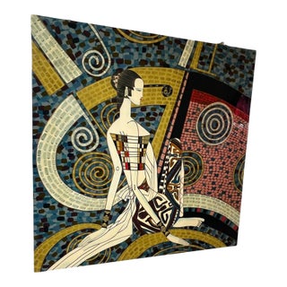 Vintage 1980s Postmodern Ting Shao Kuang Style Chinese Modern Lacquer Large Wall Art Painting 36 X 36 For Sale