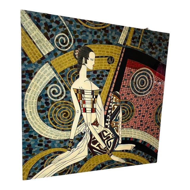 Vintage 1980s Postmodern Ting Shao Kuang Style Chinese Modern Lacquer Large Wall Art Painting 36 X 36 For Sale