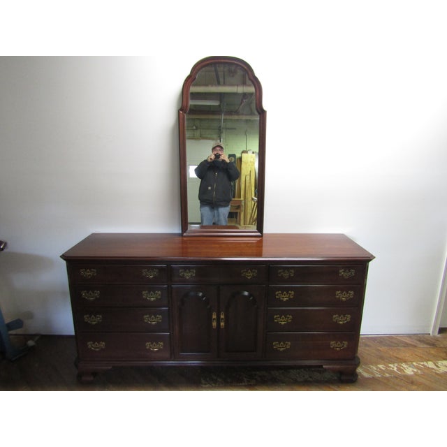Ethan Allen Solid Cherry Court Triple Dresser With Mirror