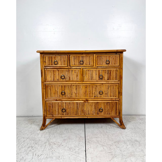 English Vintage Baker Milling Road Pencil Reed Rattan Bamboo Chest of Drawers For Sale - Image 3 of 12