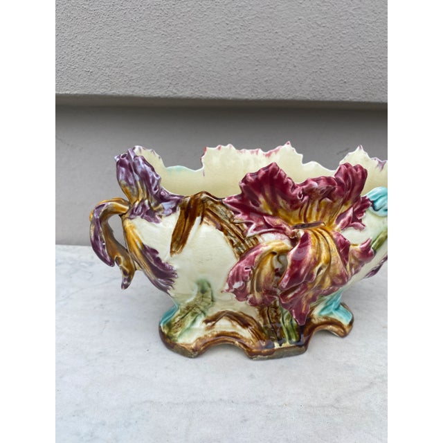 Art Nouveau 19th Century French Majolica Iris Jardiniere Onnaing For Sale - Image 3 of 13