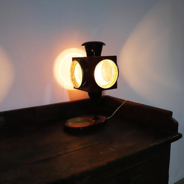 Italian 1950s Huge Aldo Tura Red Goatskin Lantern Table Lamp For Sale - Image 3 of 16
