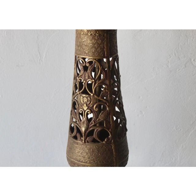 Mid 20th Century Vintage Art Nouveau Style Pierced Reticulated Brass Table Lamp For Sale - Image 5 of 13