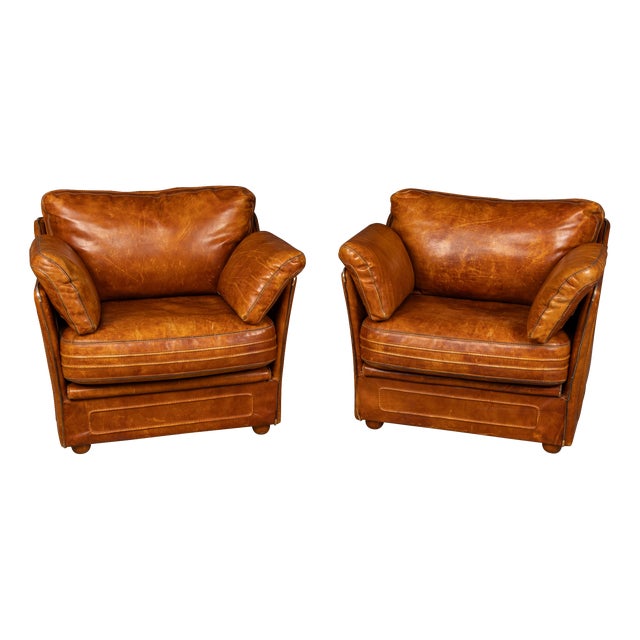 Vintage French Leather Chairs in the style of Roche Bobois, 1970s, Set of 2 For Sale