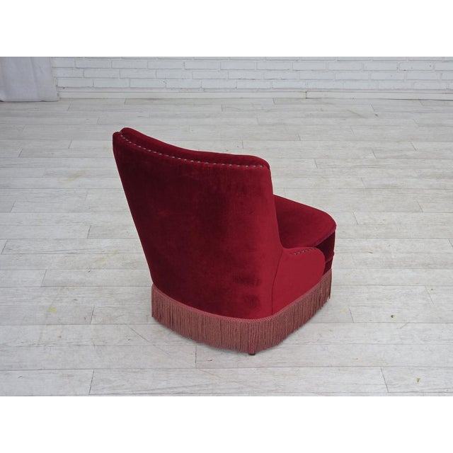 Danish Armchair in Red Furniture Velour and Beech Wood Legs, 1960s For Sale - Image 6 of 18