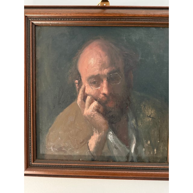 Textile 1950s Striking Original Oil on Canvas Portrait of a Contemplative Gentleman by George Weissbort (1928-2013) For Sale - Image 7 of 13