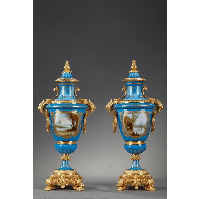 Rococo Covered Vases in Polychrome Porcelain in the Style of Sèvres, Set of 2 For Sale - Image 3 of 18