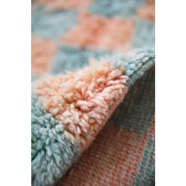 Contemporary Sage & Coral Checker Beni Ourain Moroccan Wool Rug - 11x14' For Sale - Image 3 of 7