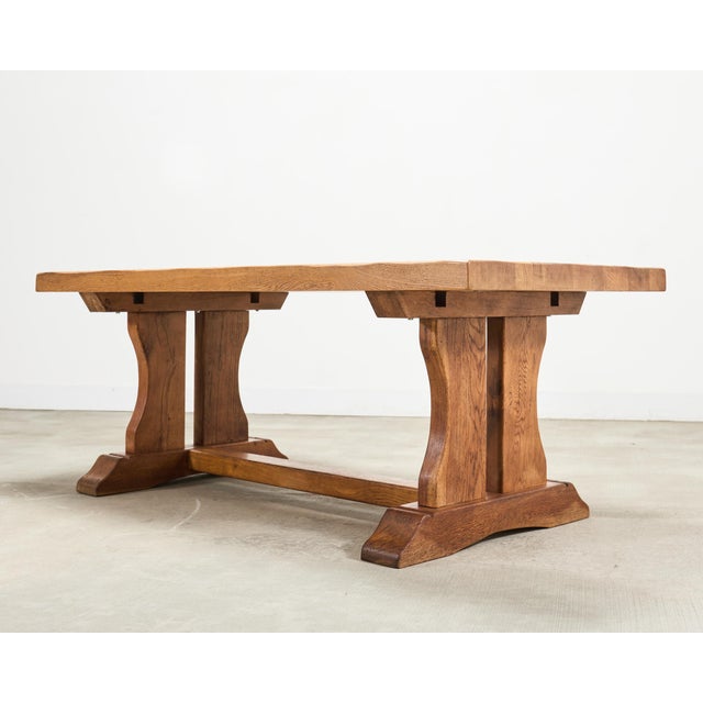 Early 20th Century French Provincial Oak Country Farmhouse Trestle Dining Table For Sale - Image 5 of 18
