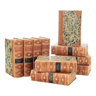 English Leather Bound Books, Scott Waverly Novels Circa 1880s, Set of 10 For Sale