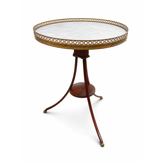 18th Century Louis XVI Style Pedestal Table in Mahogany, Marble and Gilt Bronze from Pierre Denizot, Paris For Sale - Image 9 of 9