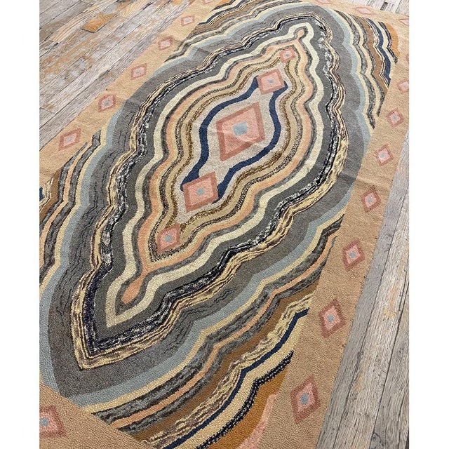 Late 19th Century 1880s Antique Multicolor Medallion Folk Art Cotton American Hooked Carpet Rug For Sale - Image 5 of 5