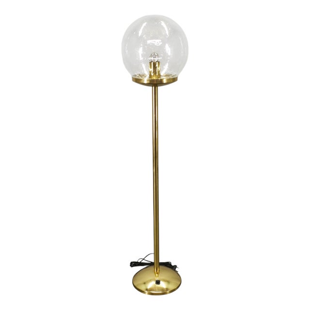 Space Age Bubble Glass and Brass Floor Lamp, Czechoslovakia, 1970s For Sale