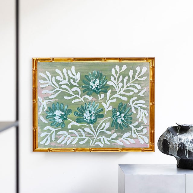 Medium: Acrylic and oil on canvas Frame: Gold bamboo-style, gilded Size: 16" x 20" Artist: Tatiana Duperault Condition:...