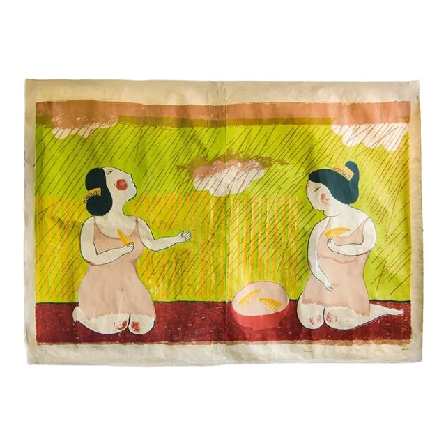 Vintage Original Mayumi Oda Signed Hand-Pulled Silkscreen, Rain on the Bamboo Grove For Sale
