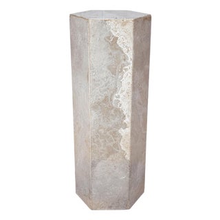 Vintage Postmodern Italian Travertine Marbled Plant Stand Pedestal For Sale