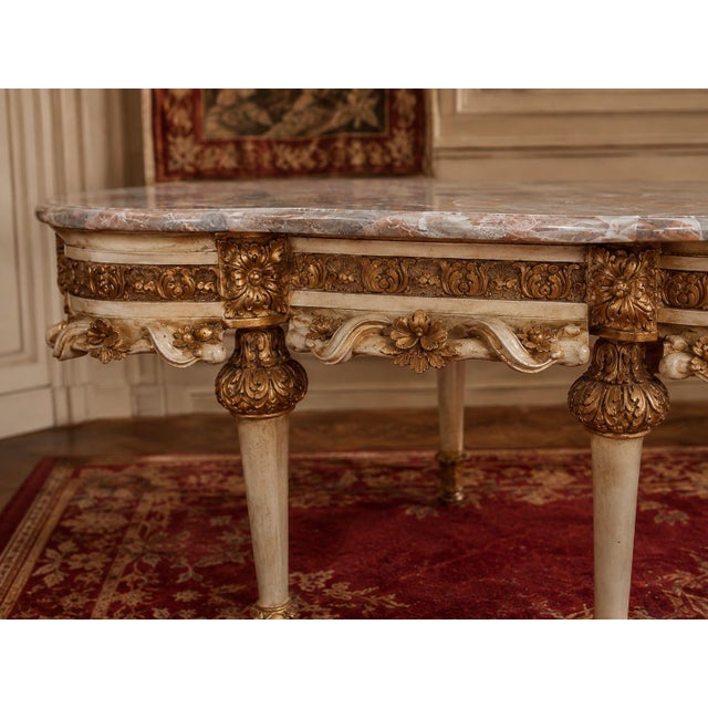 1980 French Artisan Louis XVI White Beech Marble Coffee Table For Sale - Image 9 of 12