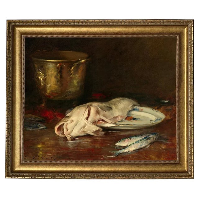 Not Yet Made - Made To Order English Cod Still Life Print on Canvas in Wide Antiqued Gold Frame, 20x24" Print, 26x30" Framed For Sale - Image 5 of 5