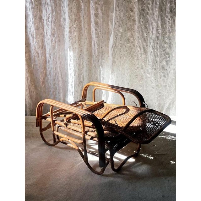 Wood Mid-Century Adjustable Rattan Chaise Lounge with Retractable Footrest, Japan For Sale - Image 7 of 14