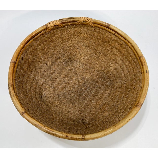 Vintage Woven Basket With Scorched Rattan Frame For Sale - Image 11 of 11